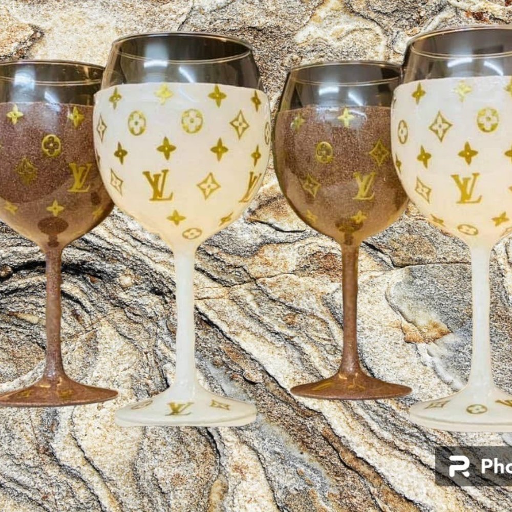 Designer Custom Wine Glasses set (LV, Gucci, Tiffany etc)